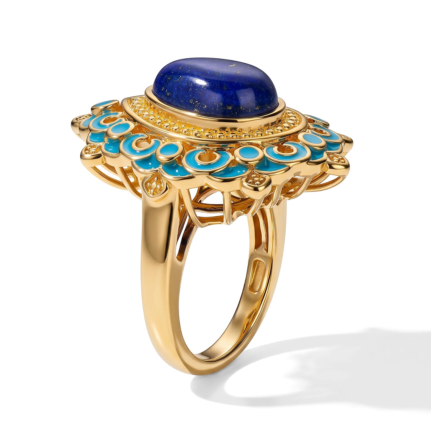EverTrue - Lapis Lazuli Solitaire Ring in Yellow Gold Tone 3.94 Ct.