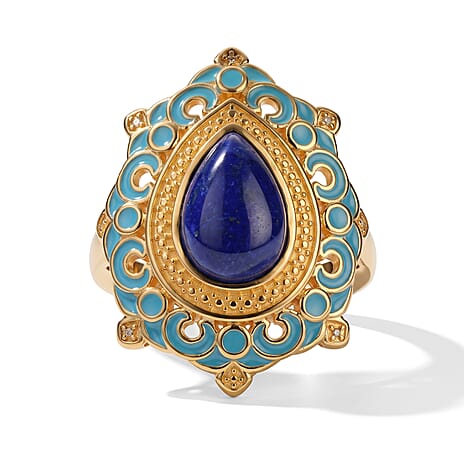 EverTrue - Lapis Lazuli Solitaire Ring in Yellow Gold Tone 3.94 Ct.