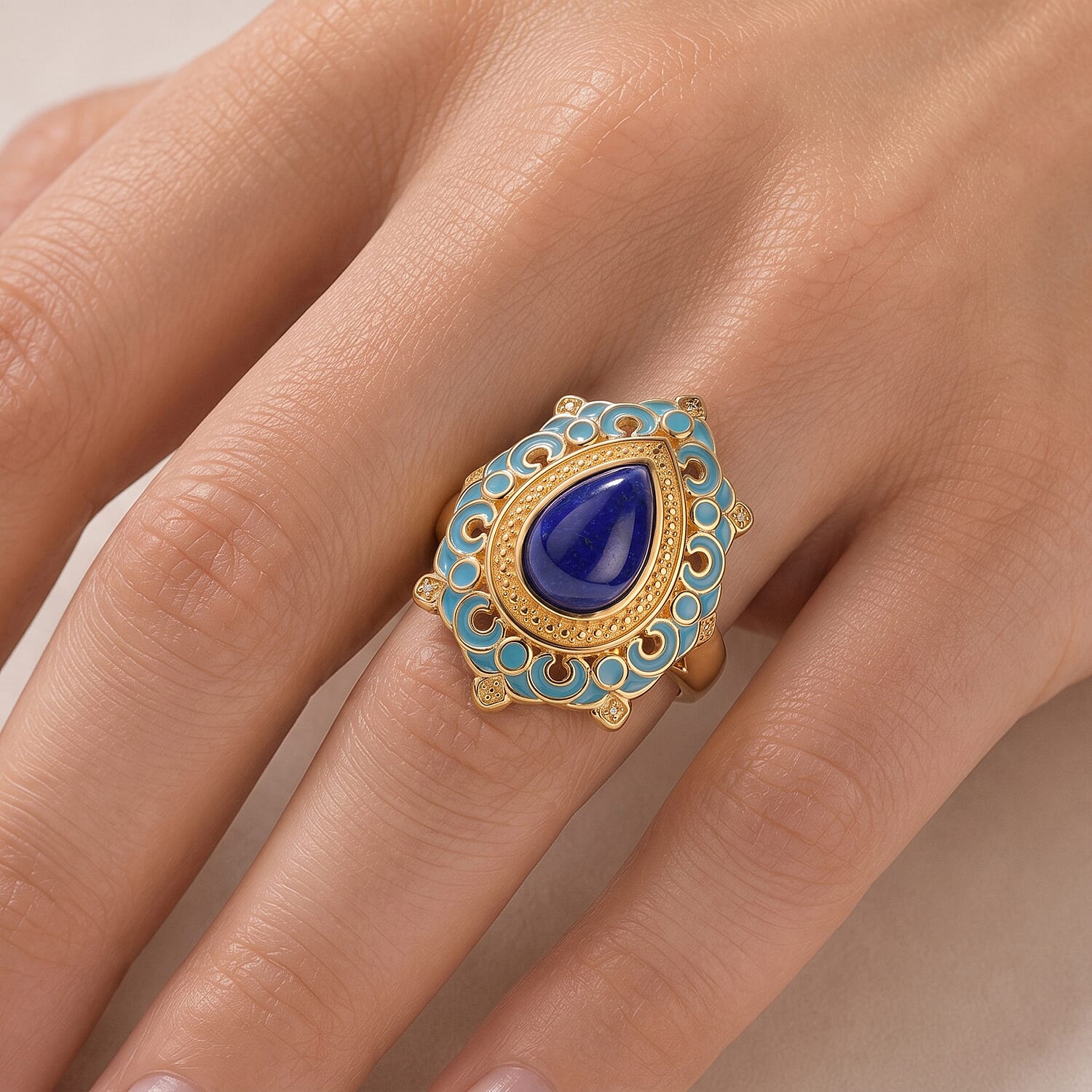 EverTrue - Lapis Lazuli Solitaire Ring in Yellow Gold Tone 3.94 Ct.