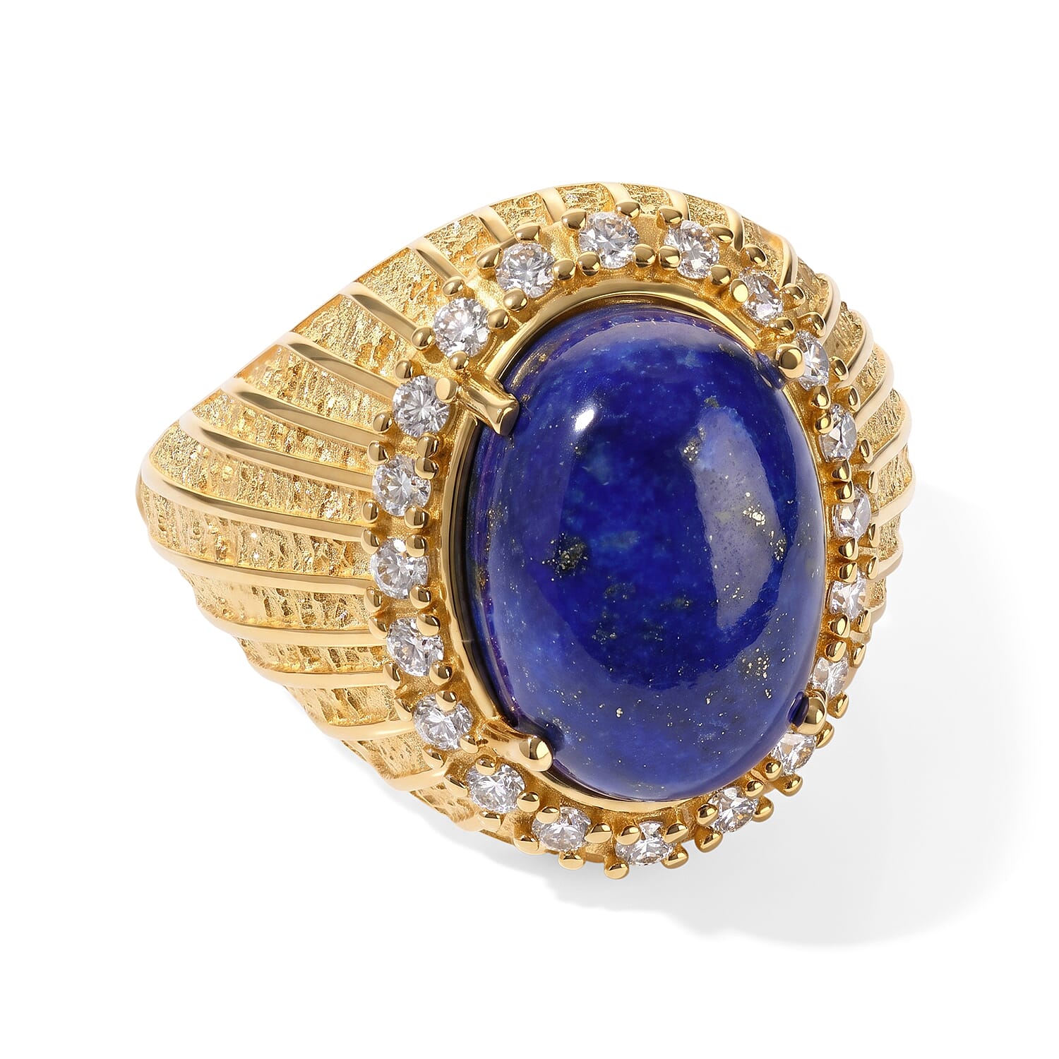 EverTrue - Lapis Lazuli & White Zircon Ring in Yellow Gold Tone 7.83 Ct.