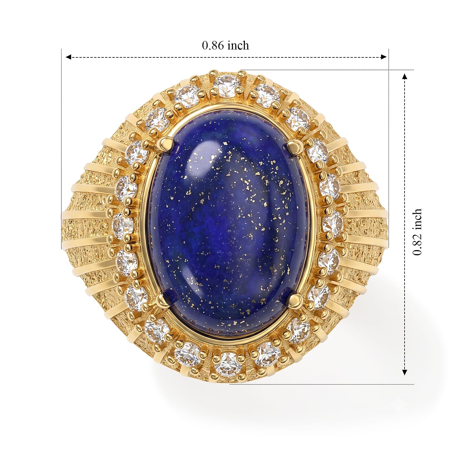 EverTrue - Lapis Lazuli & White Zircon Ring in Yellow Gold Tone 7.83 Ct.