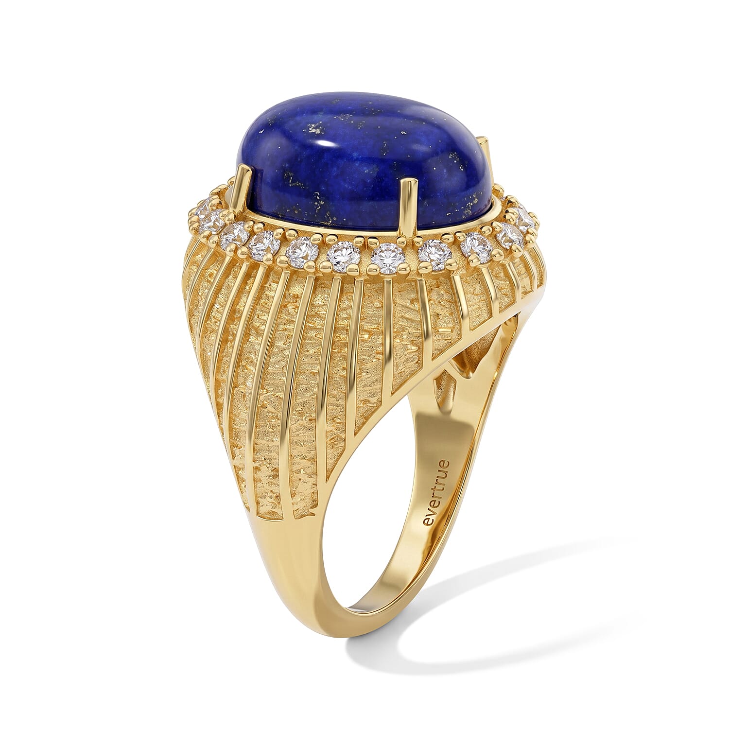 EverTrue - Lapis Lazuli & White Zircon Ring in Yellow Gold Tone 7.83 Ct.