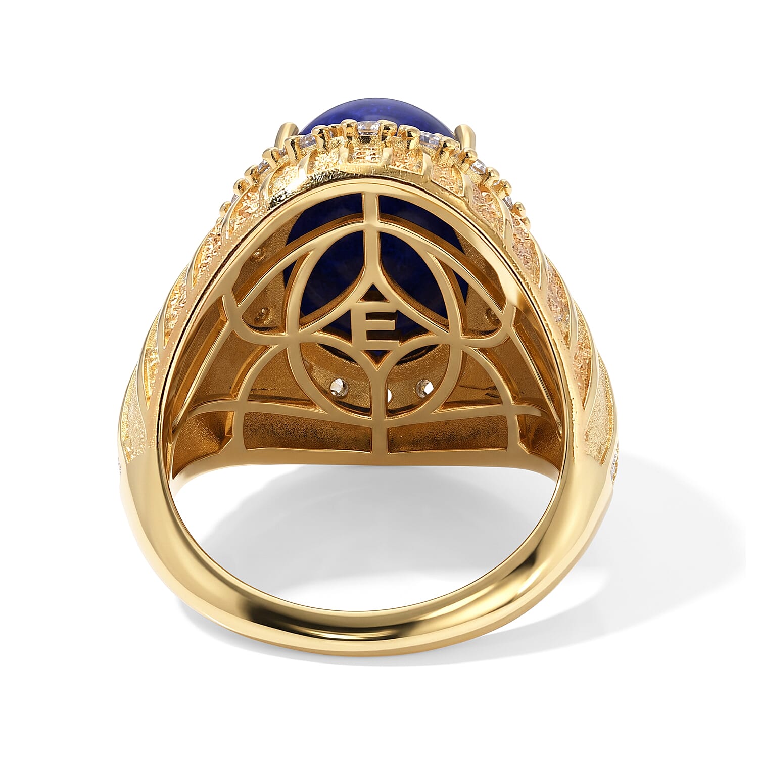 EverTrue - Lapis Lazuli & White Zircon Ring in Yellow Gold Tone 7.83 Ct.