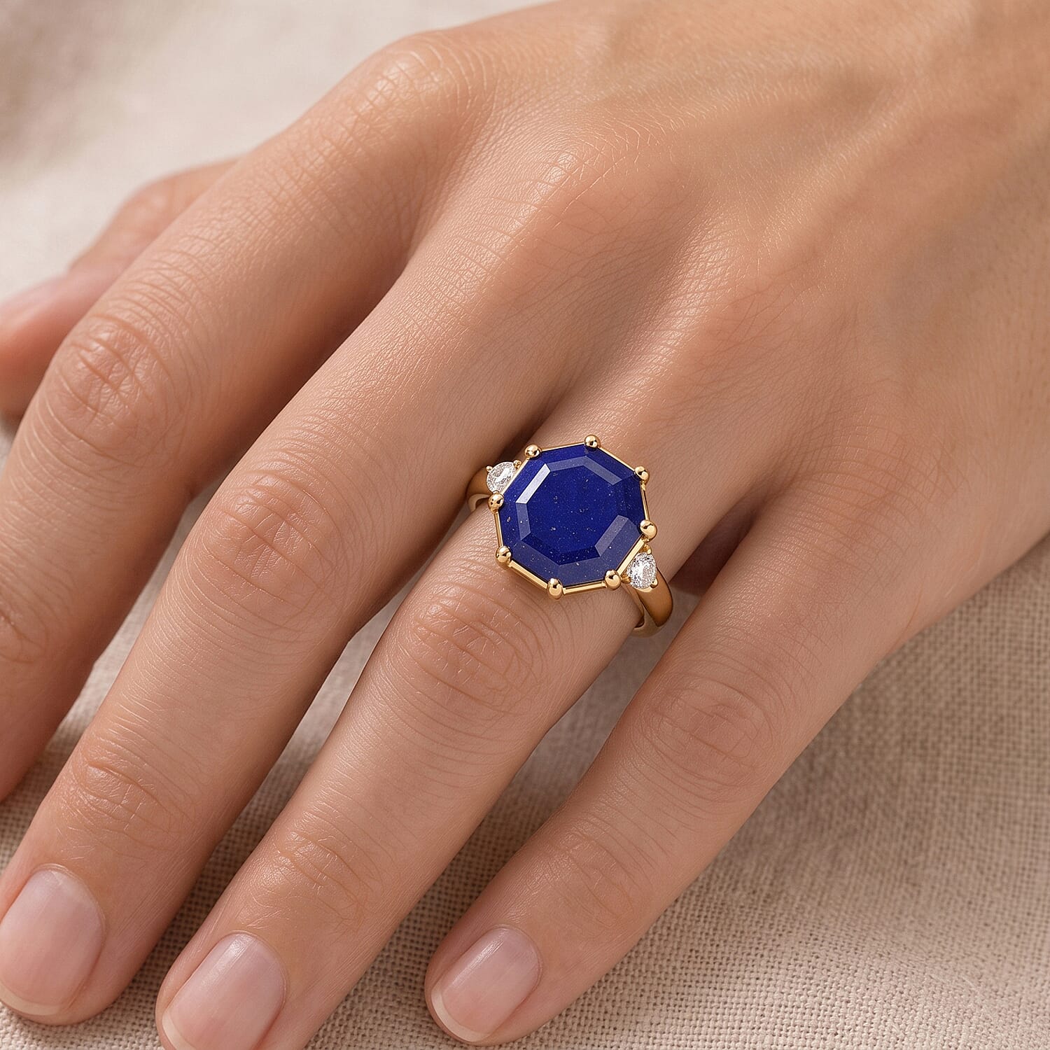 EverTrue - Lapis Lazuli & Moissanite Ring in Yellow Gold Tone 10.45 Ct.