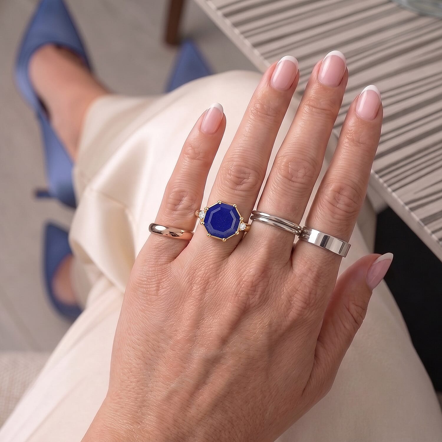 EverTrue - Lapis Lazuli & Moissanite Ring in Yellow Gold Tone 10.45 Ct.