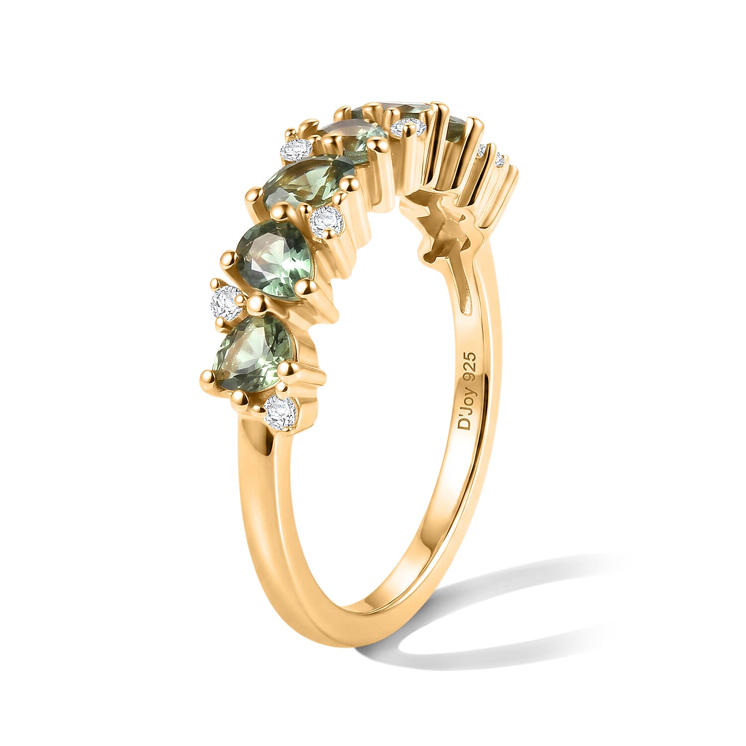 D'Joy - Natural Green Apatite & White Zircon Ring in Yellow Gold Plated Sterling Silver 1.36 Ct.