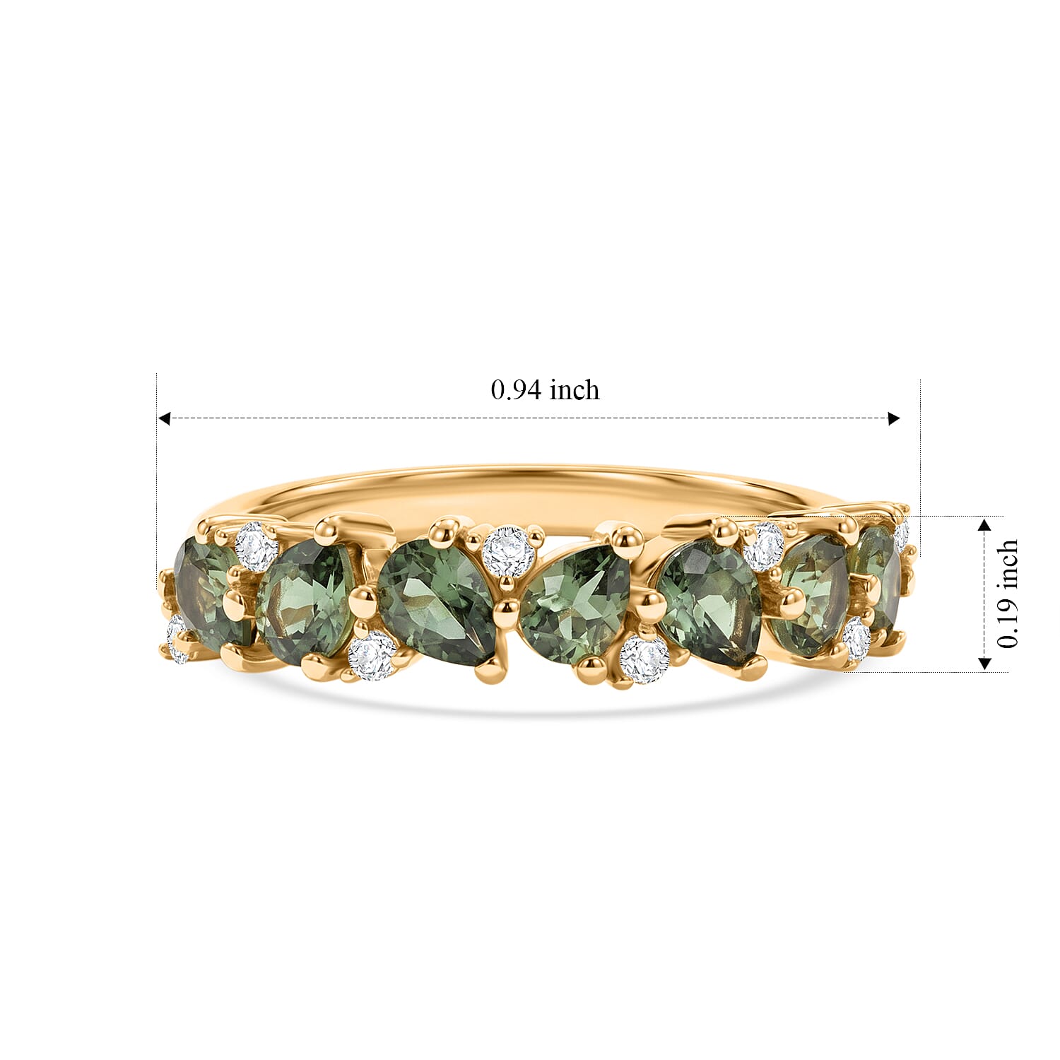 D'Joy - Natural Green Apatite & White Zircon Ring in Yellow Gold Plated Sterling Silver 1.36 Ct.