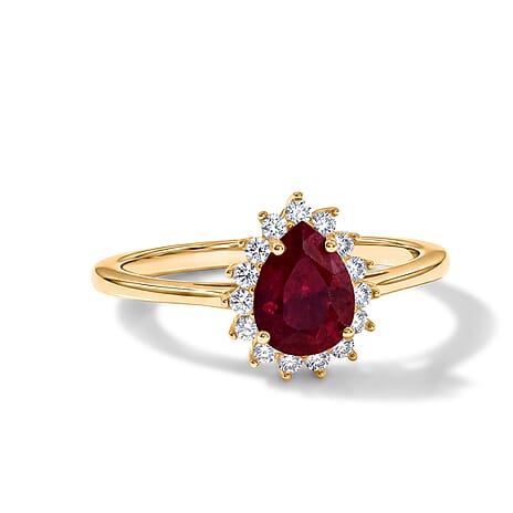 D'Joy - African Ruby & White Zircon Ring in Yellow Gold Plated Sterling Silver 1.80 Ct.