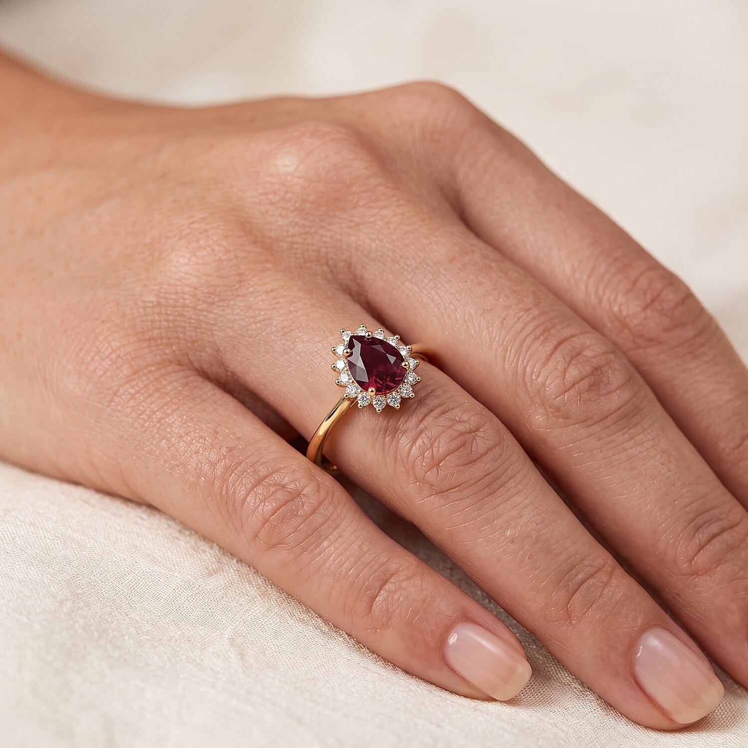 D'Joy - African Ruby & White Zircon Ring in Yellow Gold Plated Sterling Silver 1.80 Ct.