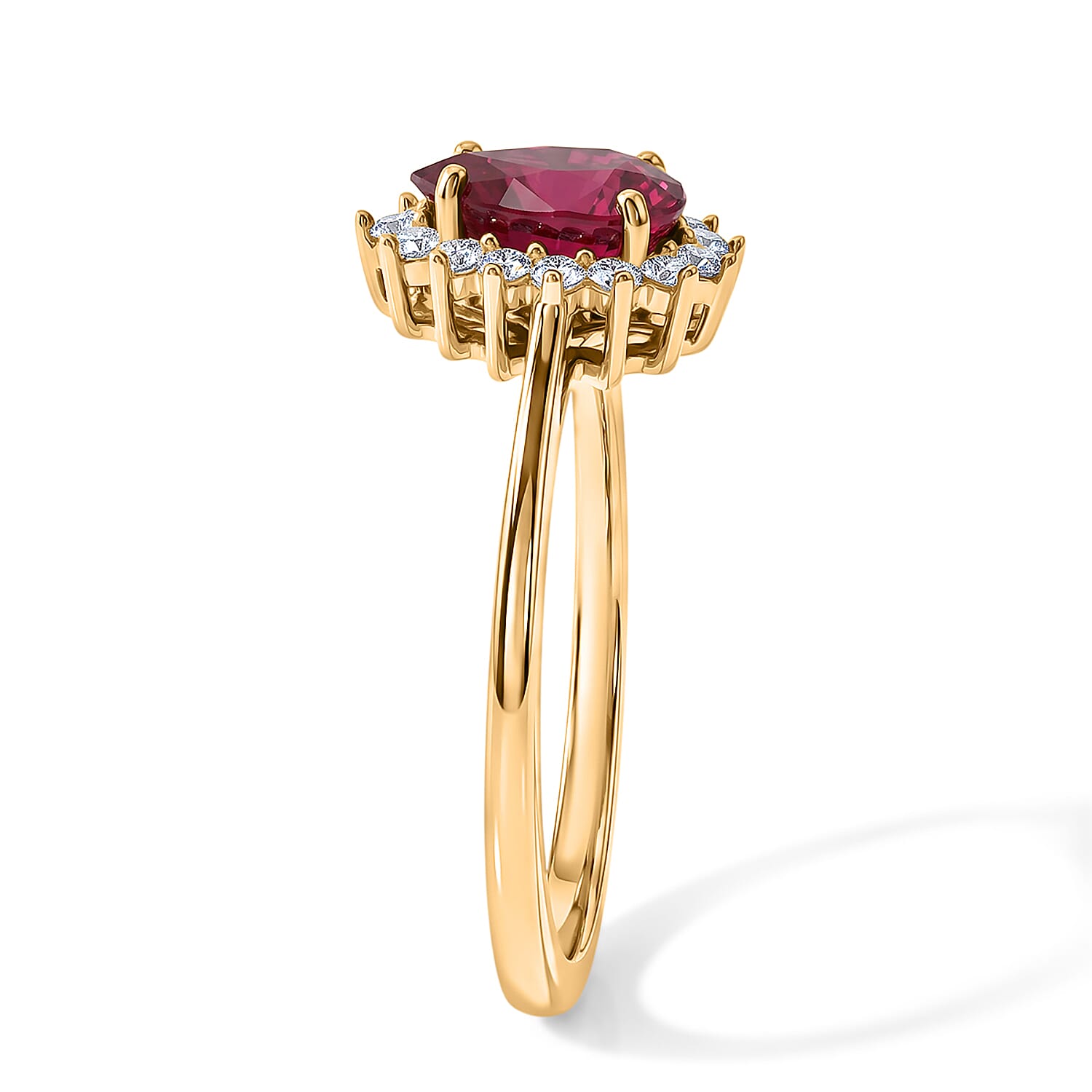 D'Joy - African Ruby & White Zircon Ring in Yellow Gold Plated Sterling Silver 1.80 Ct.