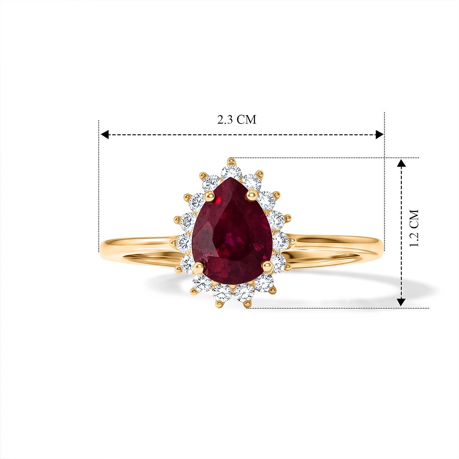 D'Joy - African Ruby & White Zircon Ring in Yellow Gold Plated Sterling Silver 1.80 Ct.