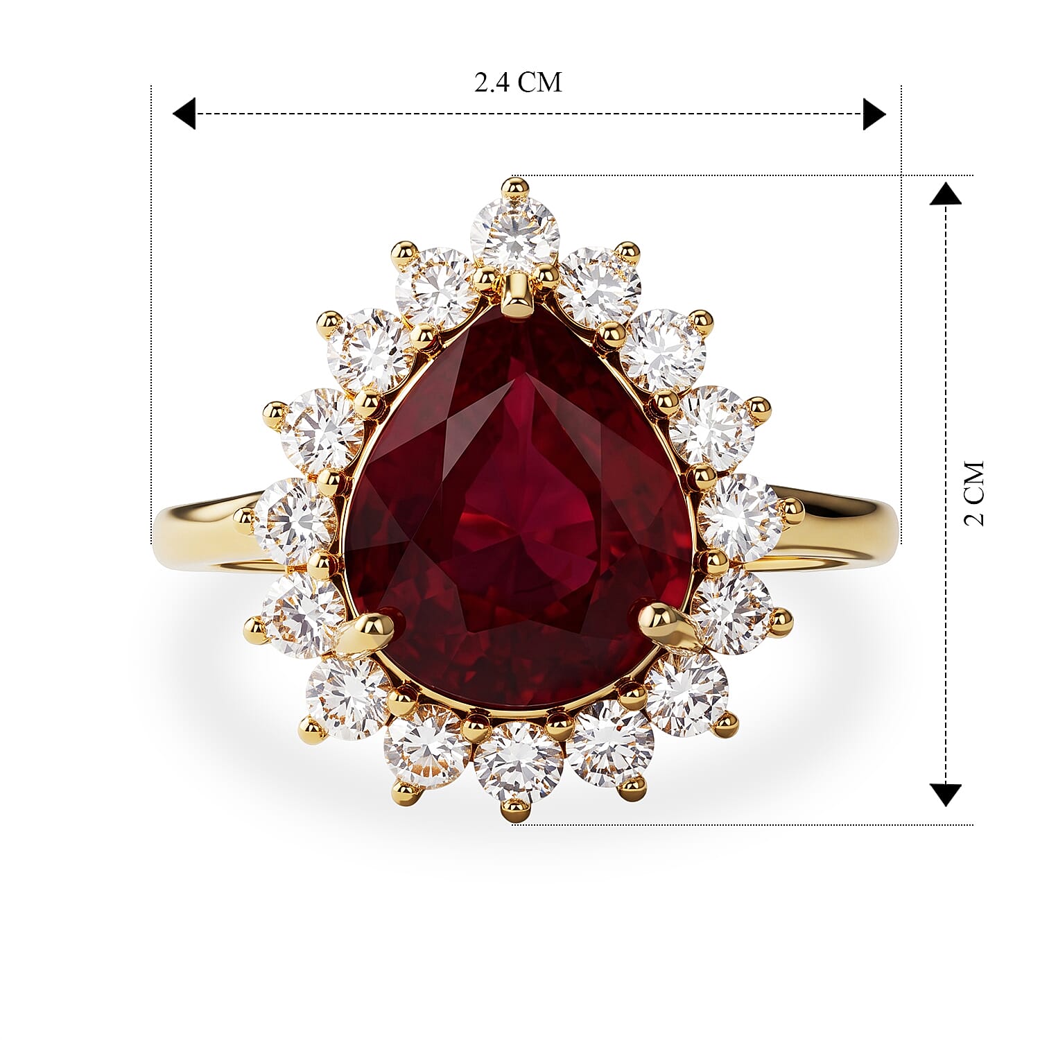 AAA African Ruby (5.50Cts) & Luxuriant Lab Grown Diamond (SI-GH 1.00 Ct) Halo Ring in 18K Vermeil Yellow Gold Plated Sterling Silver 6.50 Ct.