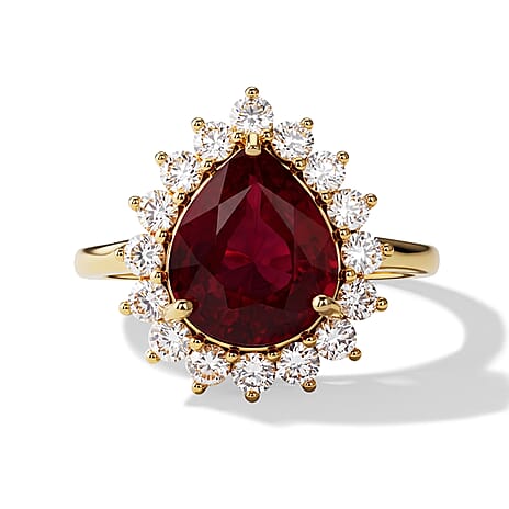 Luxuriant African Ruby, Lab Grown Diamond Ring in 18K YG VermeilSterling Silver  6.660  Ct.