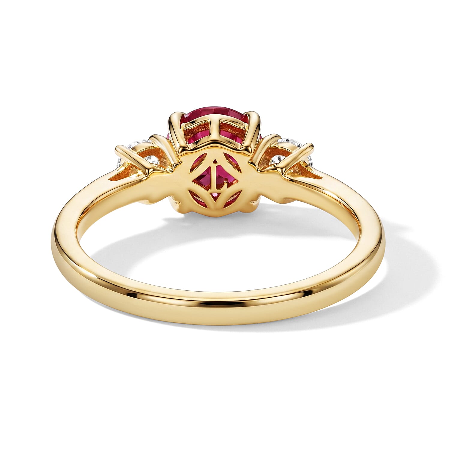 Luxuriant - Fissure Filled Ruby & Lab Grown Diamond Ring in 18K Vermeil Yellow Gold Plated Sterling Silver 2.20 Ct.
