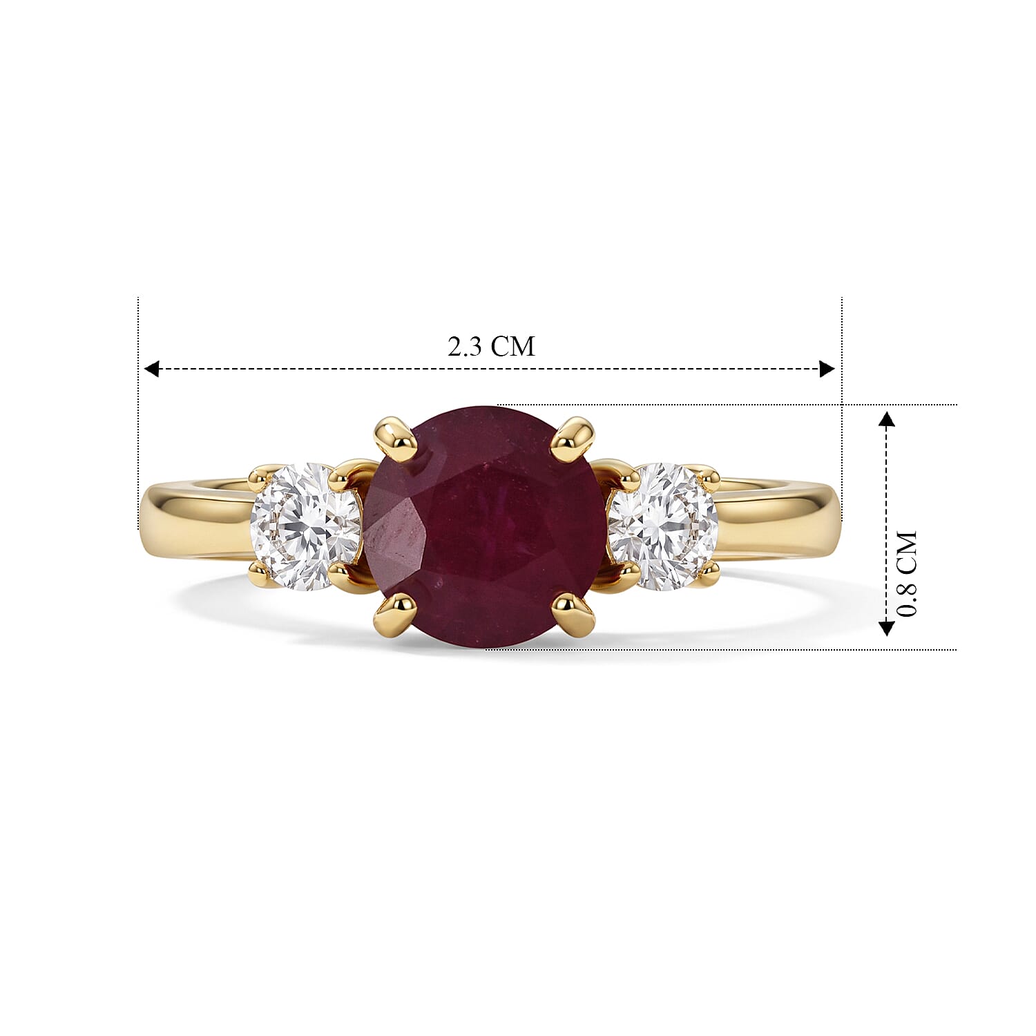 Luxuriant - Fissure Filled Ruby & Lab Grown Diamond Ring in 18K Vermeil Yellow Gold Plated Sterling Silver 2.20 Ct.
