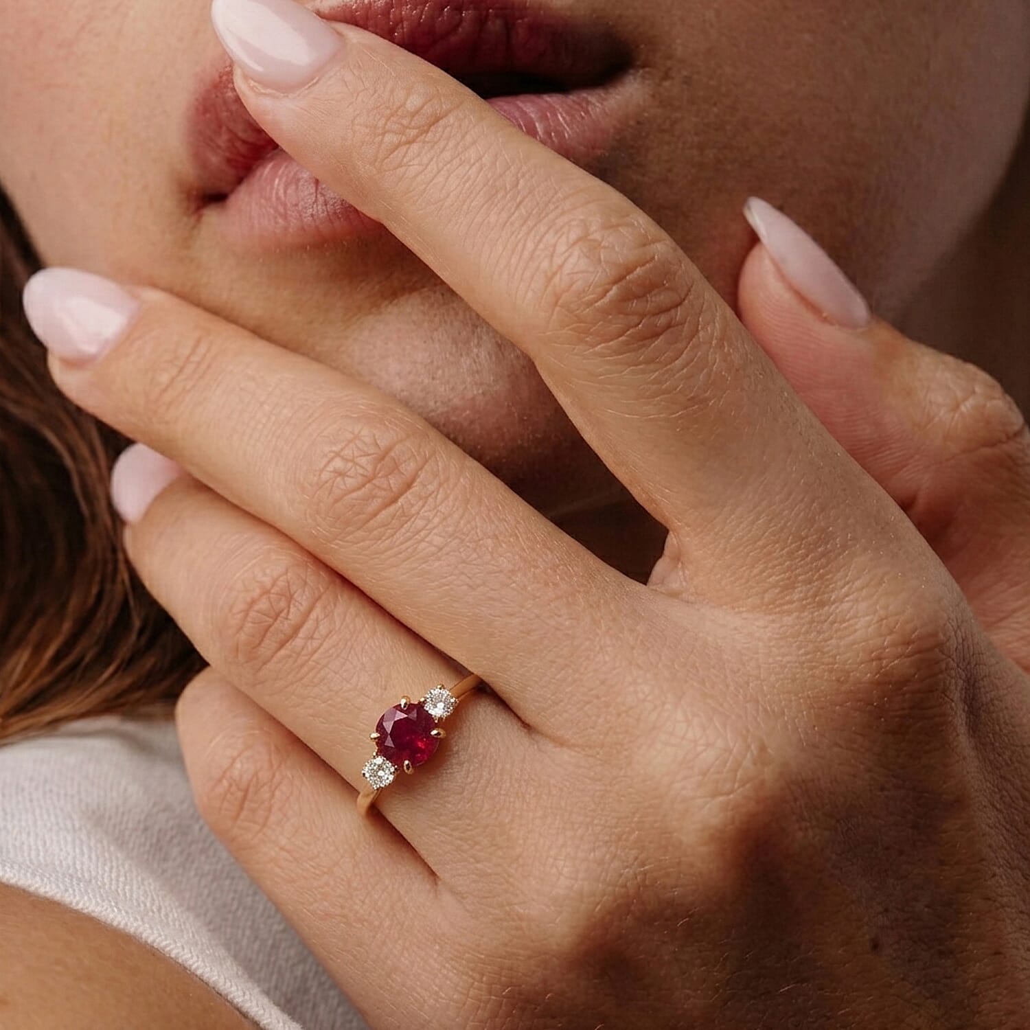 Luxuriant - Premium African Ruby & Lab Grown Diamond Trilogy Ring in 18K Vermeil Yellow Gold Plated Sterling Silver 2.20 Ct.