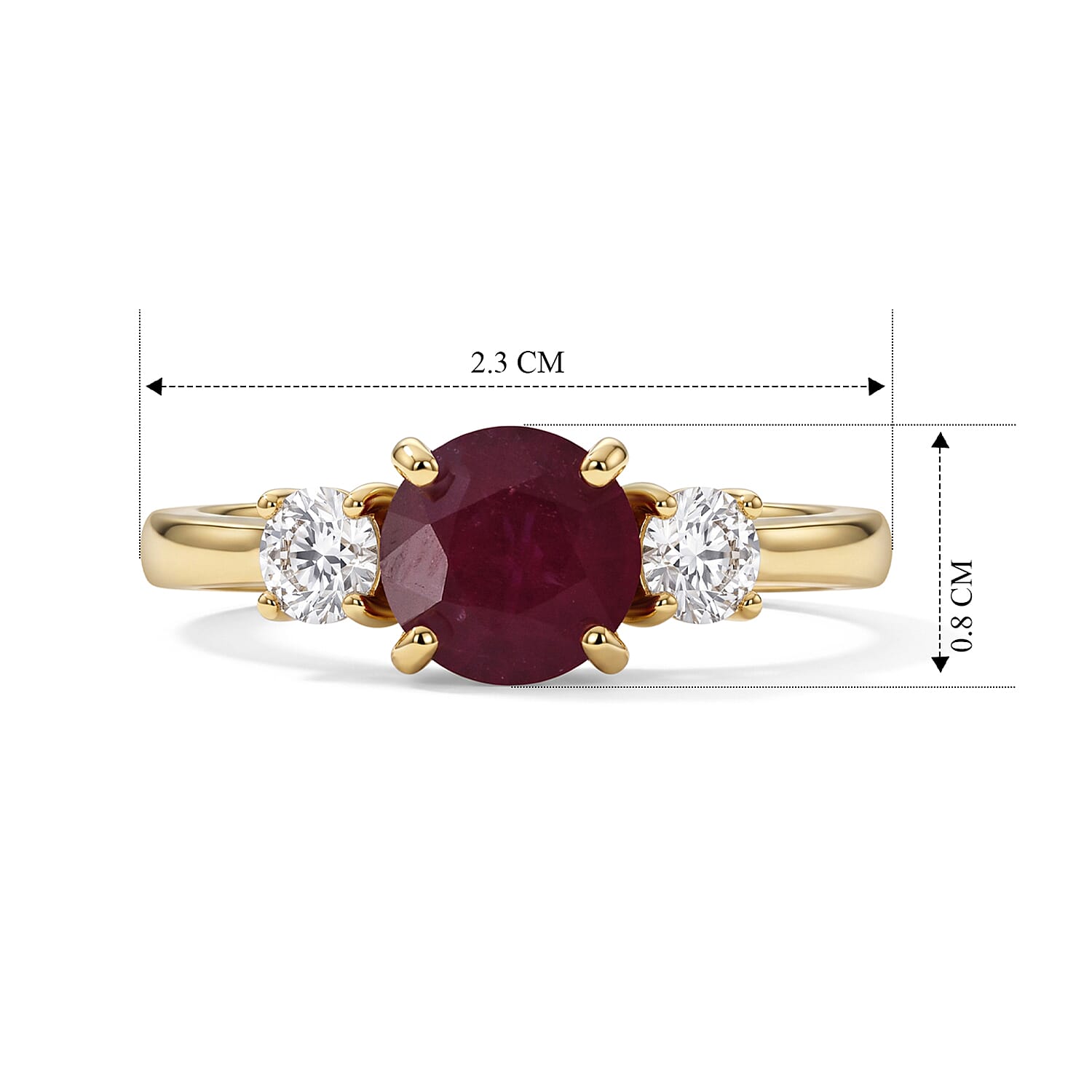 Luxuriant - Premium African Ruby & Lab Grown Diamond Trilogy Ring in 18K Vermeil Yellow Gold Plated Sterling Silver 2.20 Ct.
