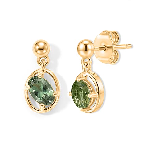 D'Joy - Natural Green Apatite Dangling Push Back Earring in Yellow Gold Plated Sterling Silver