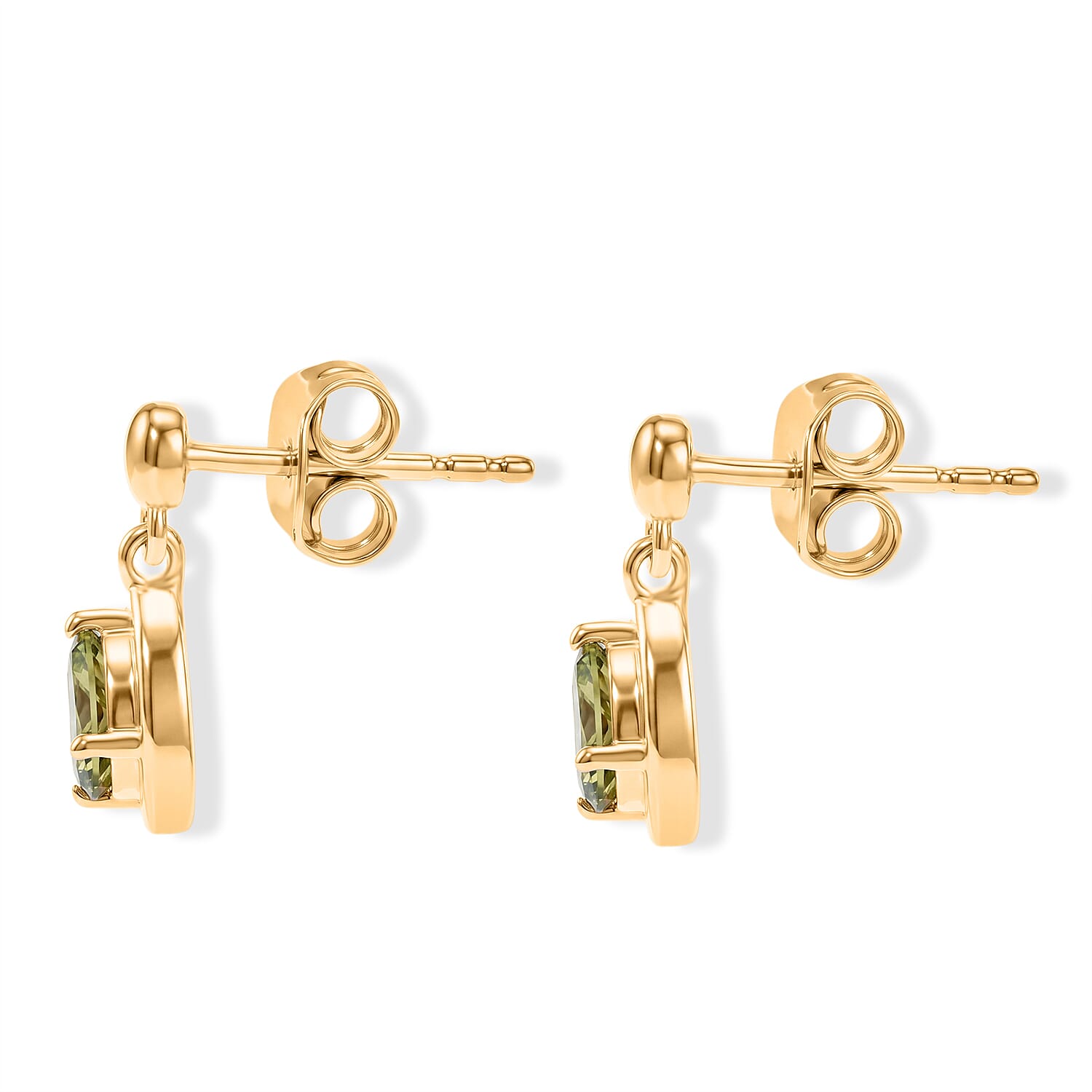 D'Joy - Natural Green Apatite Dangling Push Back Earring in Yellow Gold Plated Sterling Silver