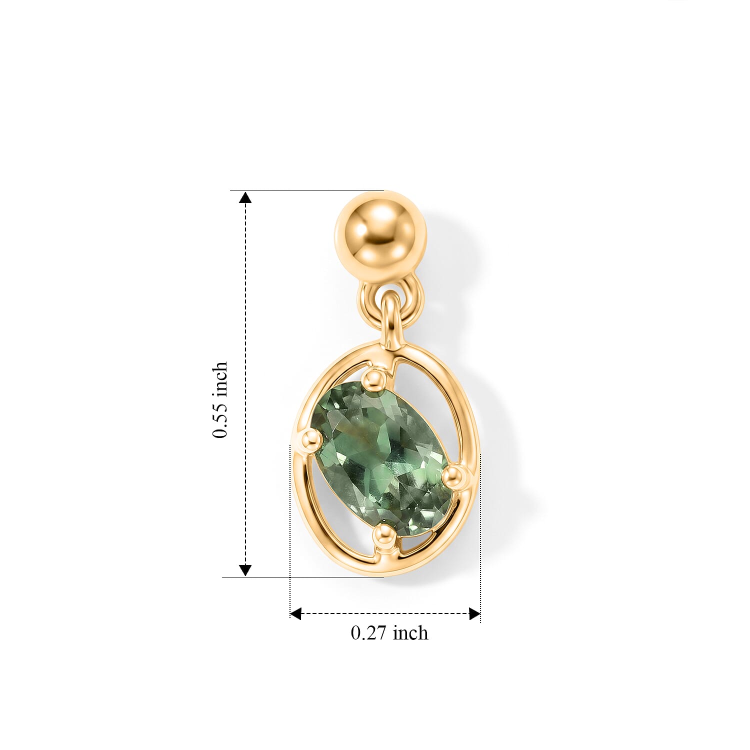 D'Joy - Natural Green Apatite Dangling Push Back Earring in Yellow Gold Plated Sterling Silver