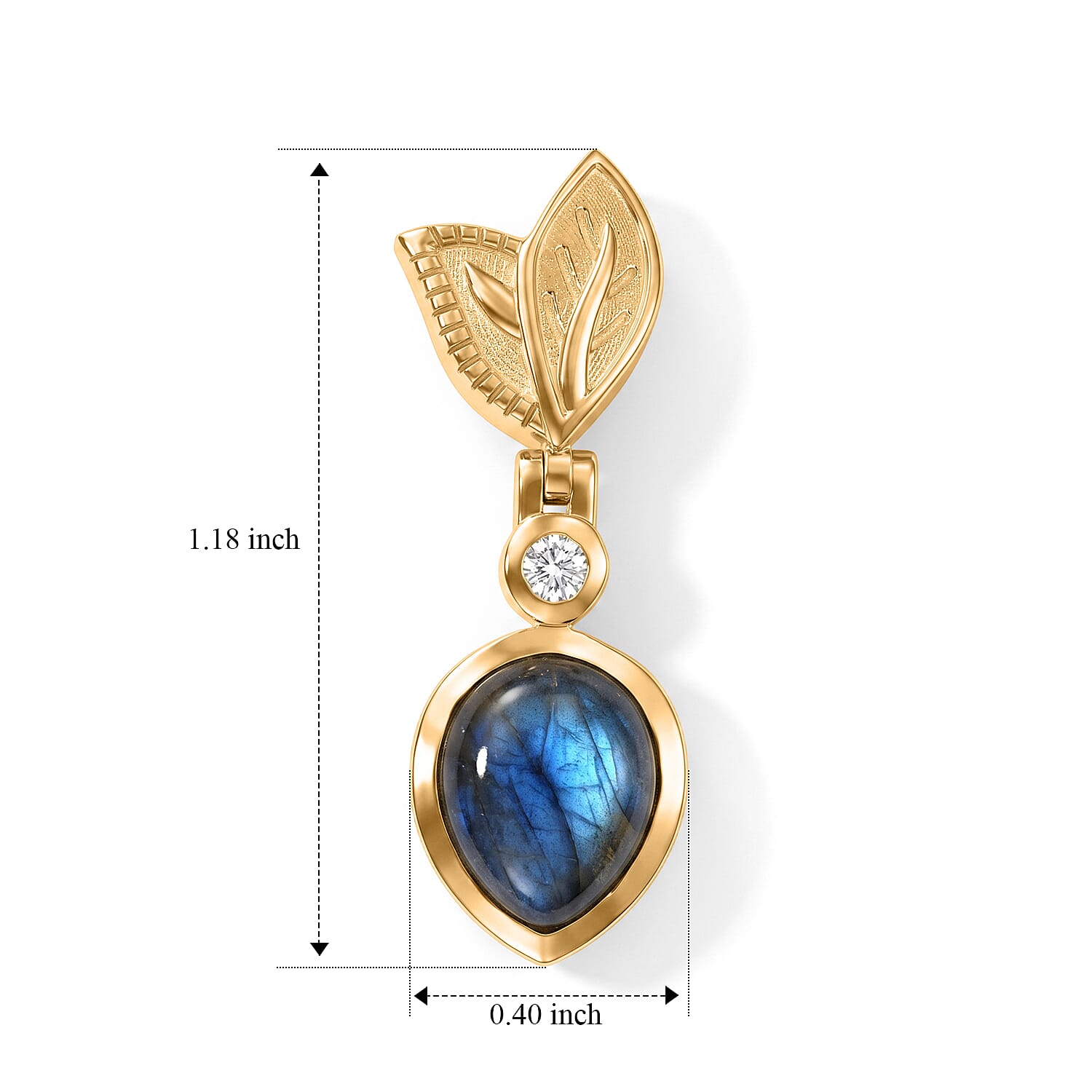 EverTrue - Labradorite & White Zircon Dangling Earring with Push Post in Yellow Gold Tone 5.50 Ct.
