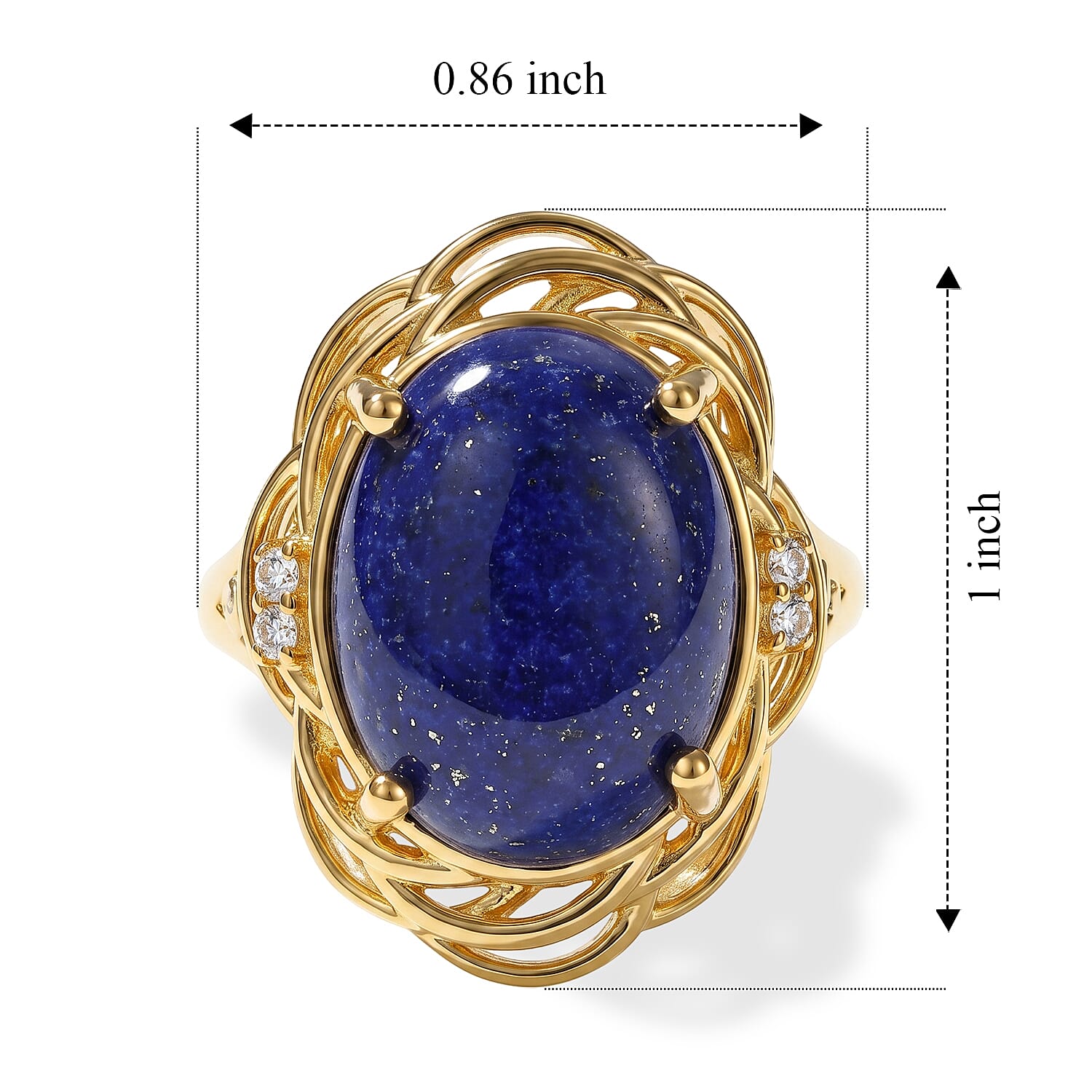 EverTrue - Lapis Lazuli & White Zircon Ring in Yellow Gold Tone 11.10 Ct.