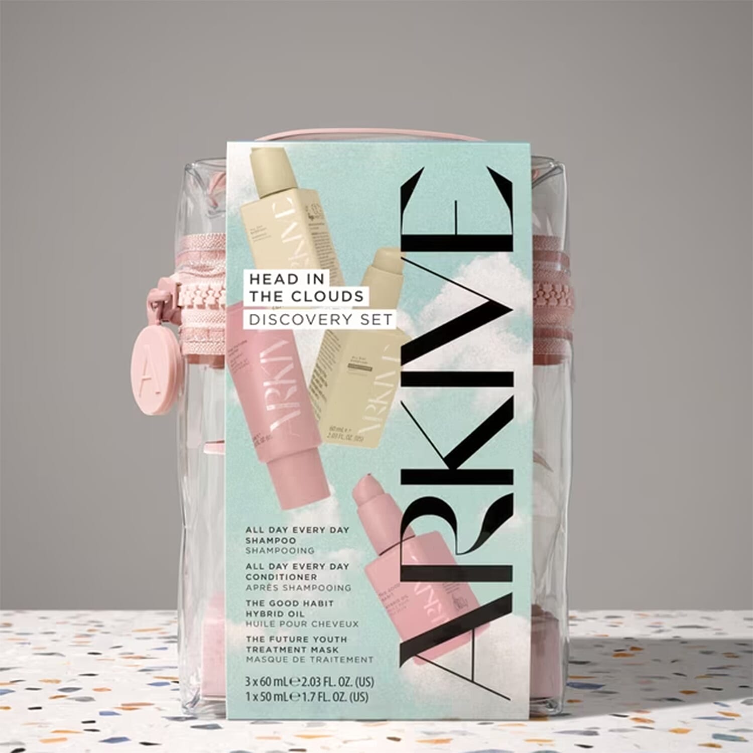 ARKIVE Head In The Clouds Kit (Includes 60ml Shampoo, 60ml Conditioner, 60ml Treatment Mask, 50ml Hair Oil & Bag)