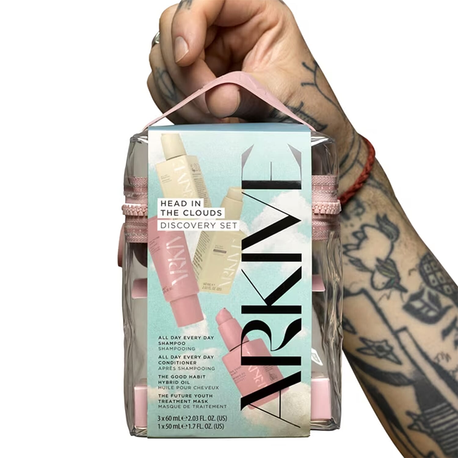 ARKIVE Head In The Clouds Kit (Includes 60ml Shampoo, 60ml Conditioner, 60ml Treatment Mask, 50ml Hair Oil & Bag)