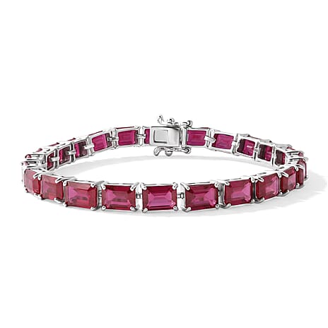 D'Joy - Fissure Filled Ruby Tennis Bracelet (Size - 7.5) in Rhodium Overlay Sterling Silver 36.00 Ct.