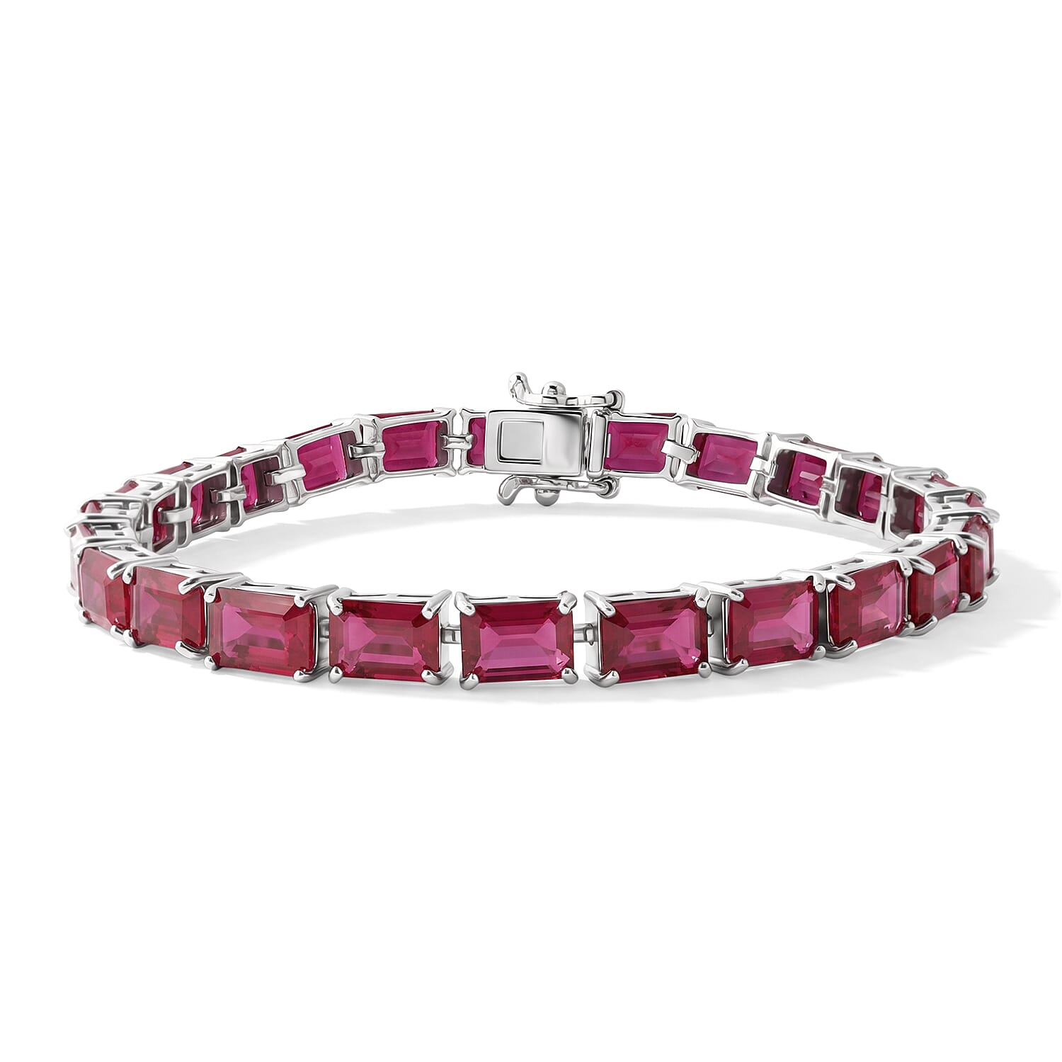 D'Joy Fissure Filled Ruby Bracelet (Size - 8) in Rhodium OverlaySterling Silver, Silver Wt.8.5 Gms  36.000  Ct.