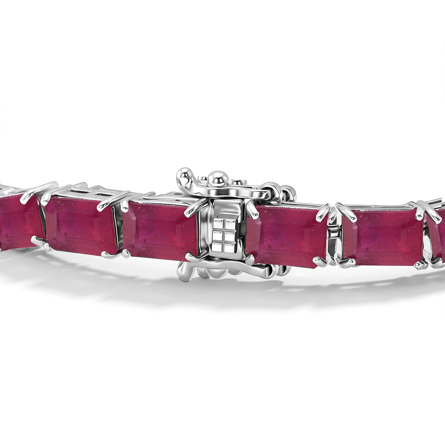 D'Joy Fissure Filled Ruby Bracelet (Size - 8) in Rhodium OverlaySterling Silver, Silver Wt.8.5 Gms  36.000  Ct.