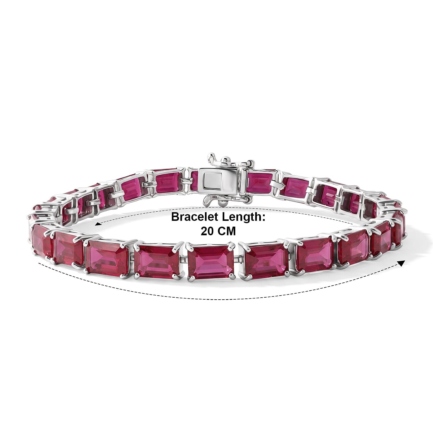 D'Joy Fissure Filled Ruby Bracelet (Size - 8) in Rhodium OverlaySterling Silver, Silver Wt.8.5 Gms  36.000  Ct.