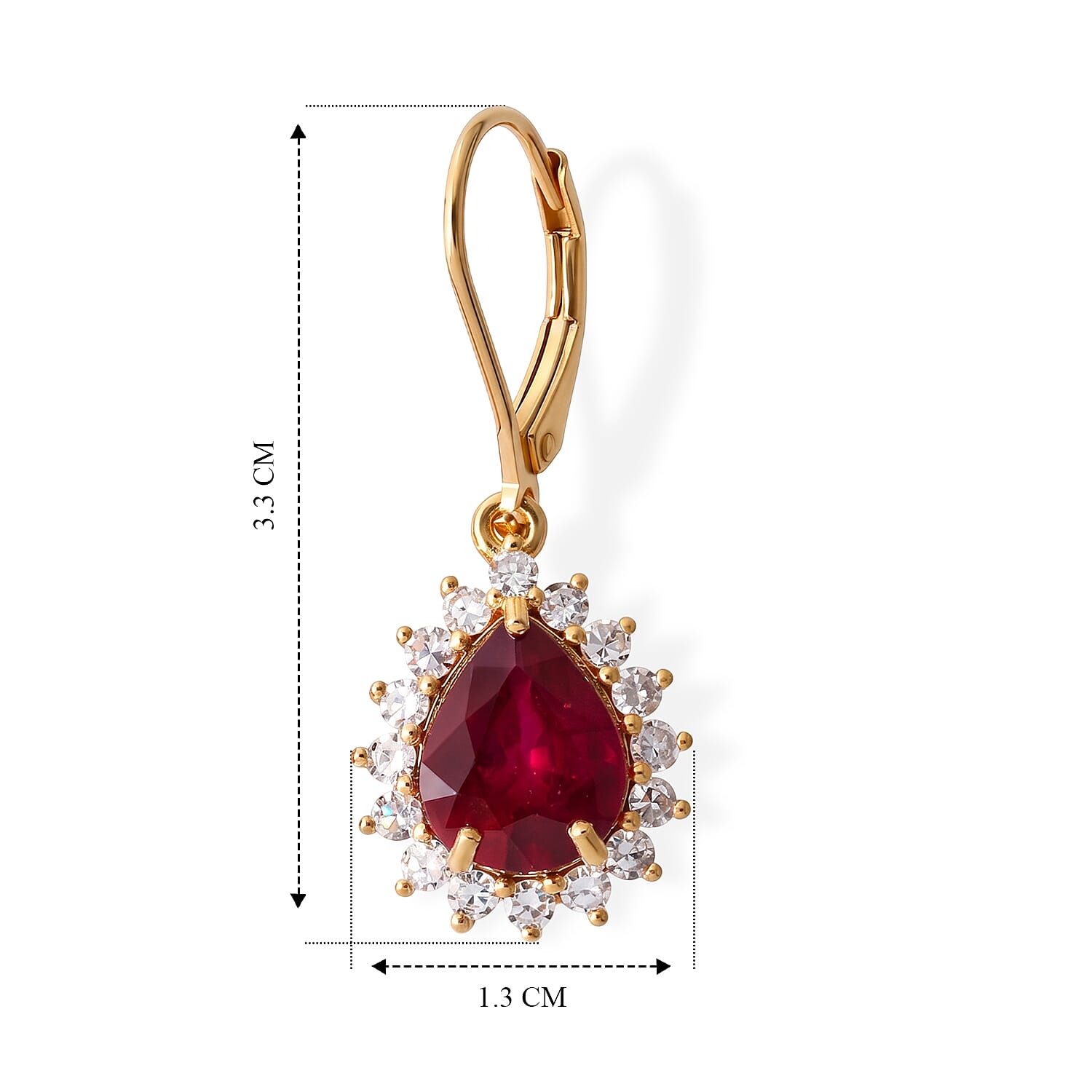 Luxuriant - African Ruby (6.00 Cts) & Lab Grown Diamond (1.00 Cts) Earring with Lever Back in 18K Vermeil Yellow Gold Plated Sterling Silver 7.00 Ct.