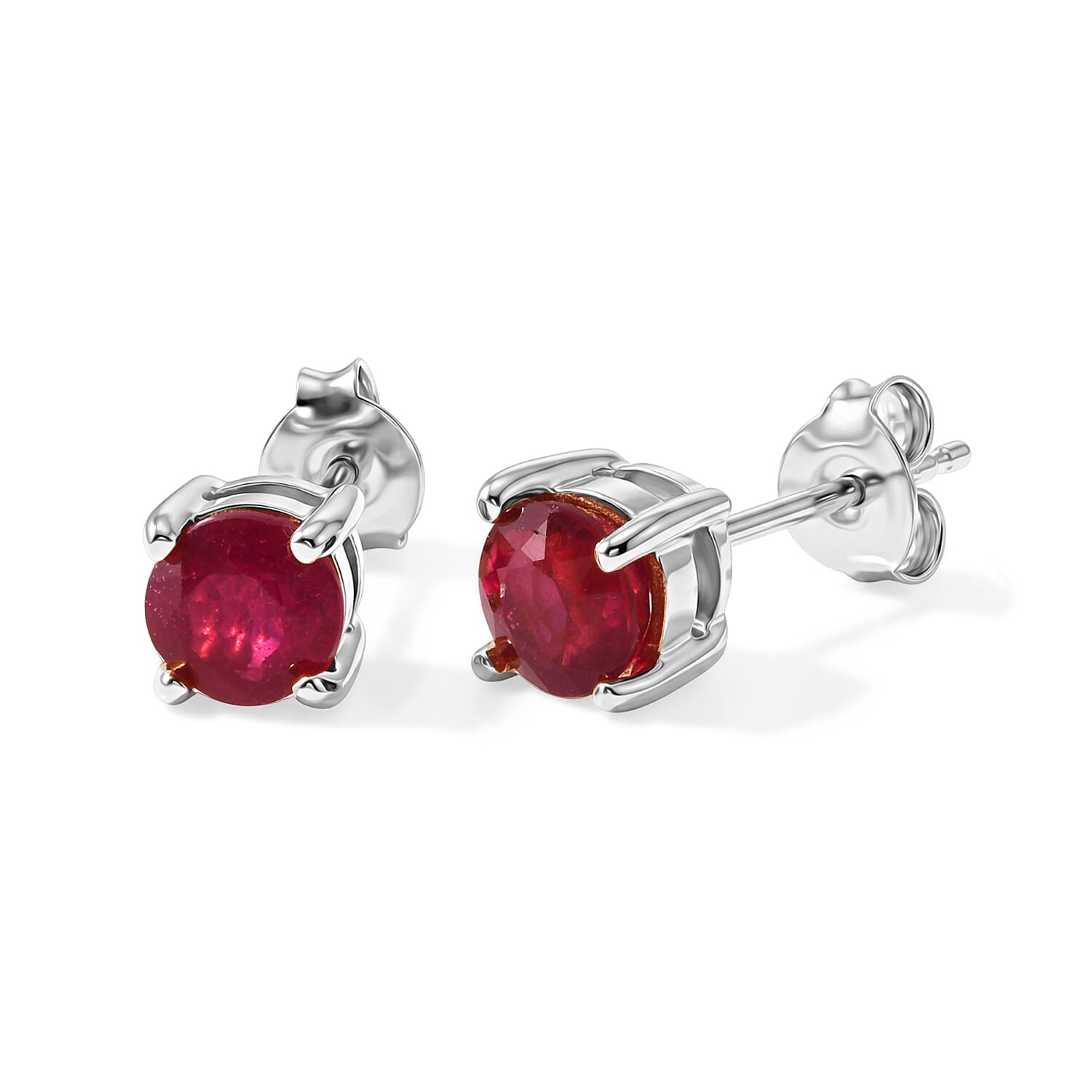 D'Joy - Premium African Ruby Solitaire Stud Earring with Push Back in Platinum Overlay Sterling Silver 1.50 Ct.