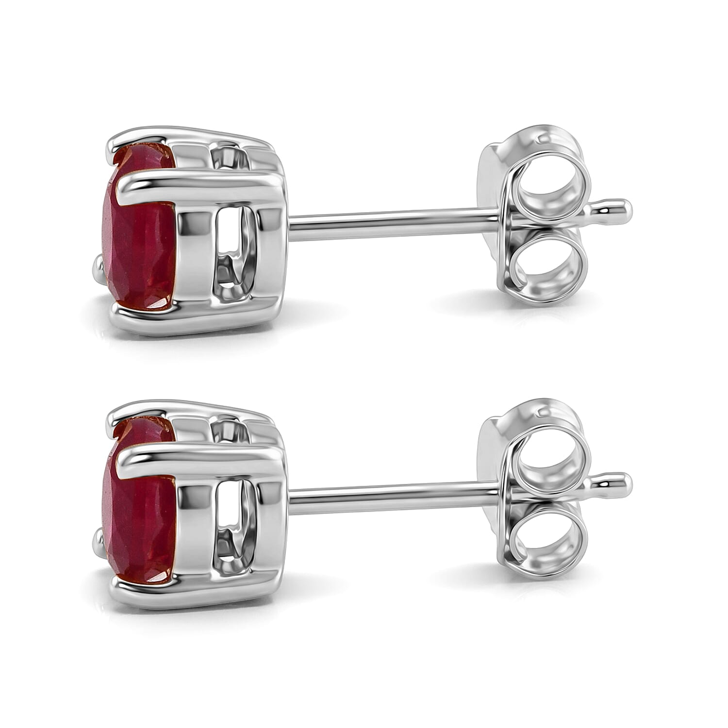 D'Joy - Premium African Ruby Solitaire Stud Earring with Push Back in Platinum Overlay Sterling Silver 1.50 Ct.