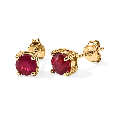 D'Joy - Fissure Filled Ruby Earring with Push Back in Yellow Gold Plated Sterling Silver 1.50 Ct.