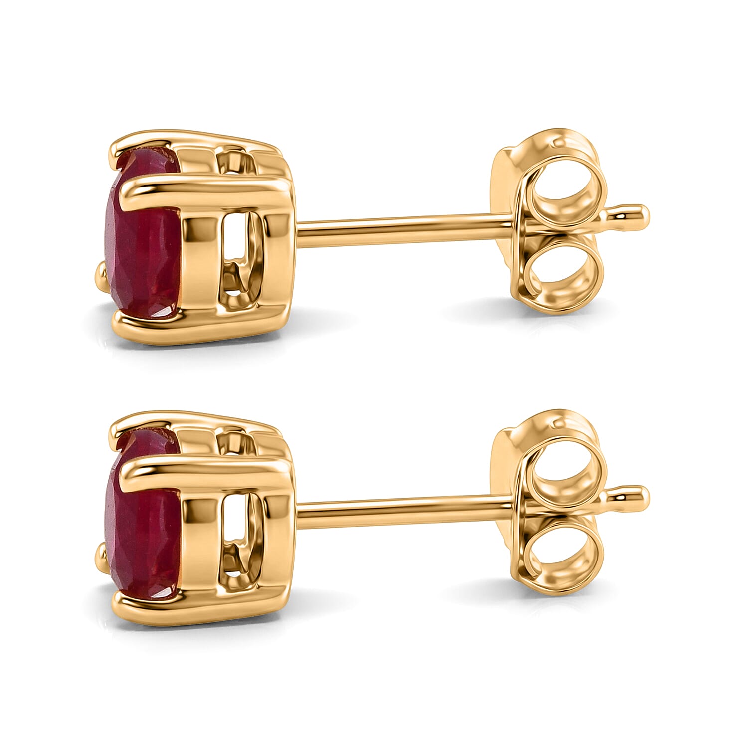 D'Joy - Fissure Filled Ruby Earring with Push Back in Yellow Gold Plated Sterling Silver 1.50 Ct.