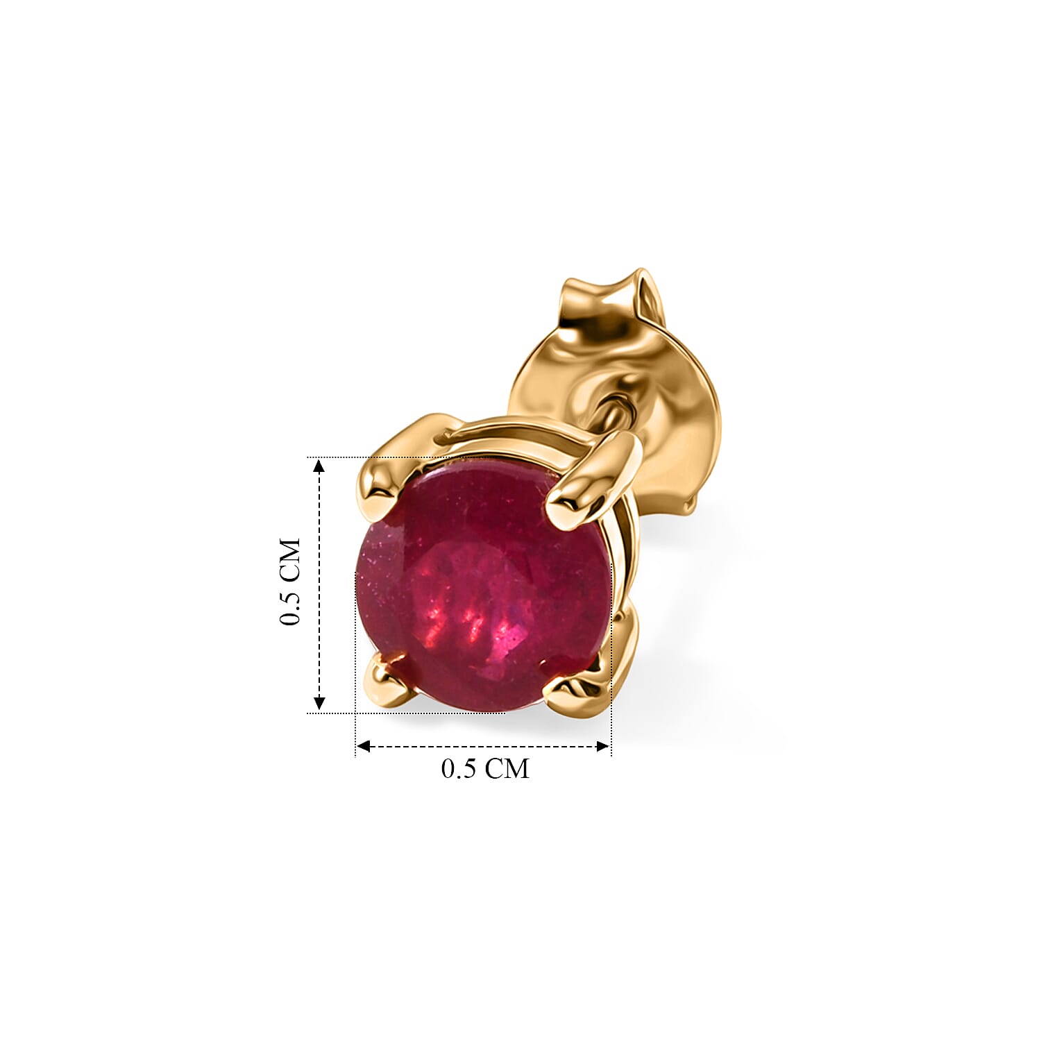D'Joy - Fissure Filled Ruby Earring with Push Back in Yellow Gold Plated Sterling Silver 1.50 Ct.