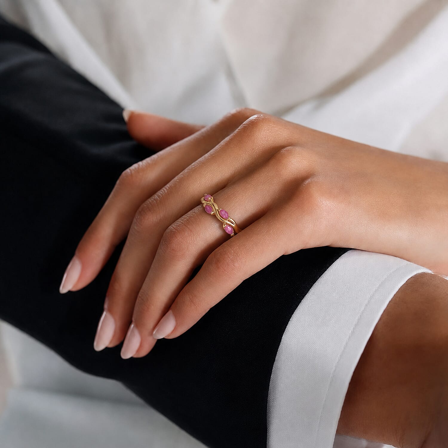 D'Joy - Garden Collection Gemstone Leaf Ring in Sterling Silver