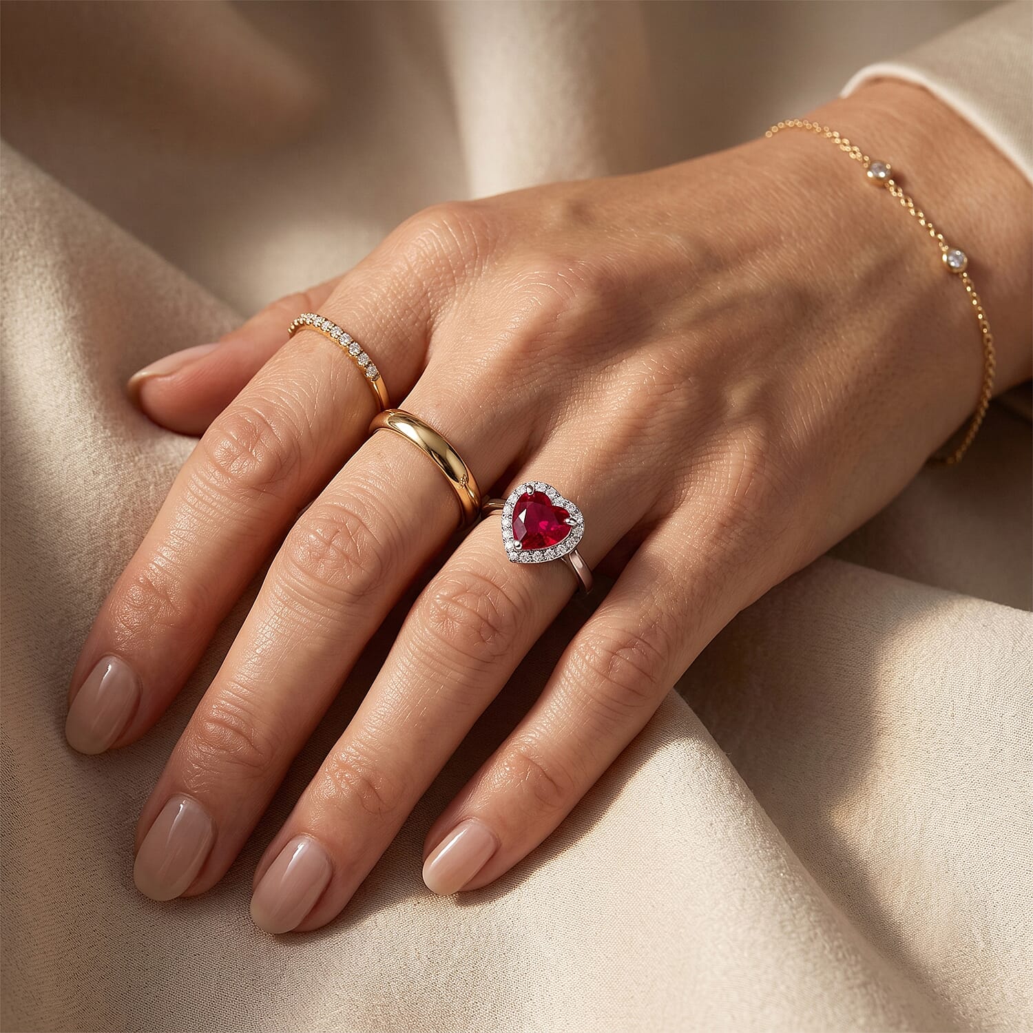 Premium African Ruby & Luxuriant Lab Grown Diamond Halo Heart Ring in Rhodium Overlay Sterling Silver 2.18 Ct.