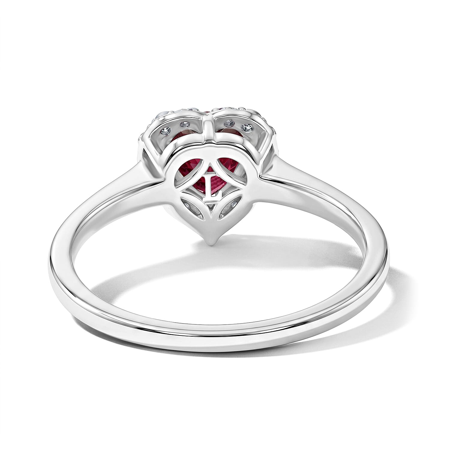 Premium African Ruby & Luxuriant Lab Grown Diamond Halo Heart Ring in Rhodium Overlay Sterling Silver 2.18 Ct.