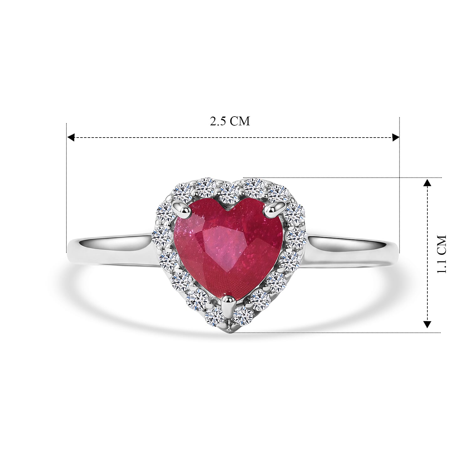 Premium African Ruby & Luxuriant Lab Grown Diamond Halo Heart Ring in Rhodium Overlay Sterling Silver 2.18 Ct.