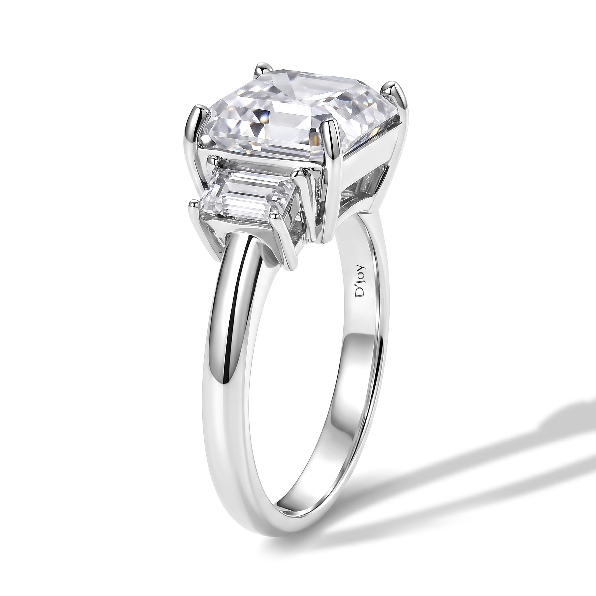 D'Joy - Moissanite Trilogy Ring in Rhodium Overlay Sterling Silver 4.88 Ct.