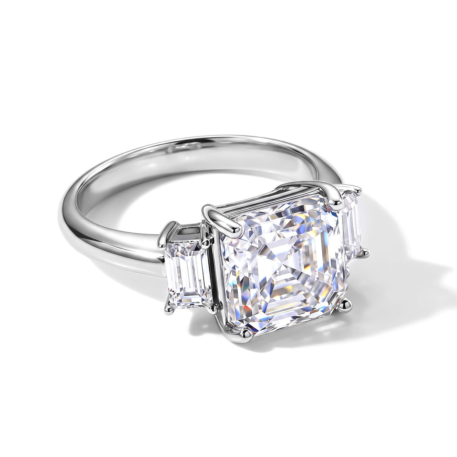 D'Joy - Moissanite Trilogy Ring in Rhodium Overlay Sterling Silver 4.88 Ct.
