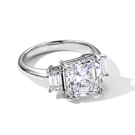 D'Joy - Moissanite Trilogy Ring in Rhodium Overlay Sterling Silver 4.88 Ct.