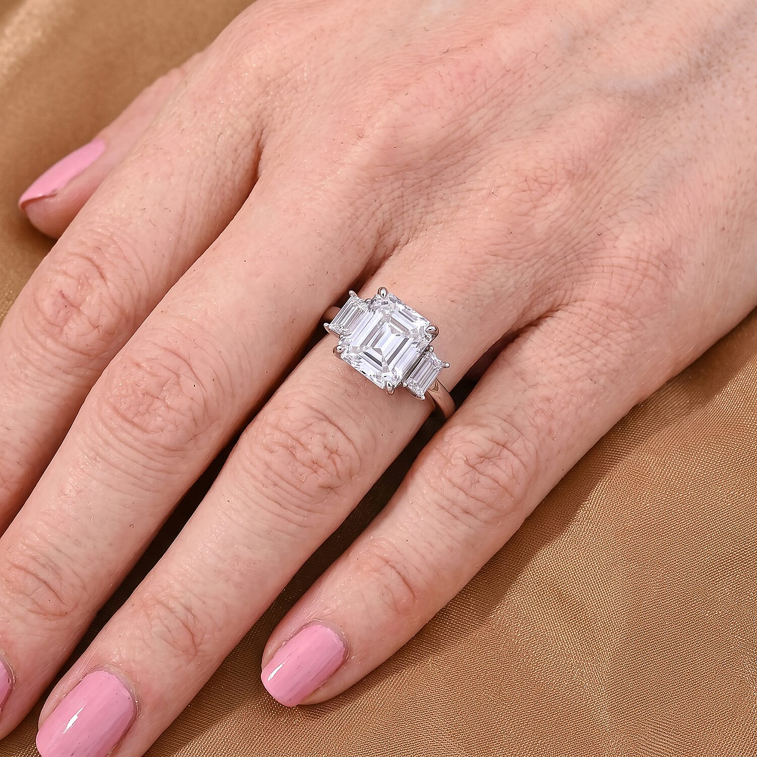 D'Joy - Moissanite Trilogy Ring in Rhodium Overlay Sterling Silver 4.88 Ct.