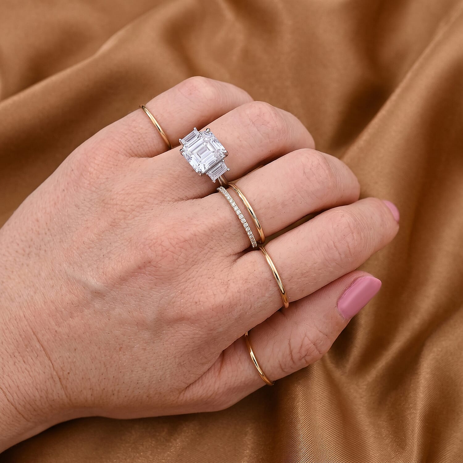 D'Joy - Moissanite Trilogy Ring in Rhodium Overlay Sterling Silver 4.88 Ct.