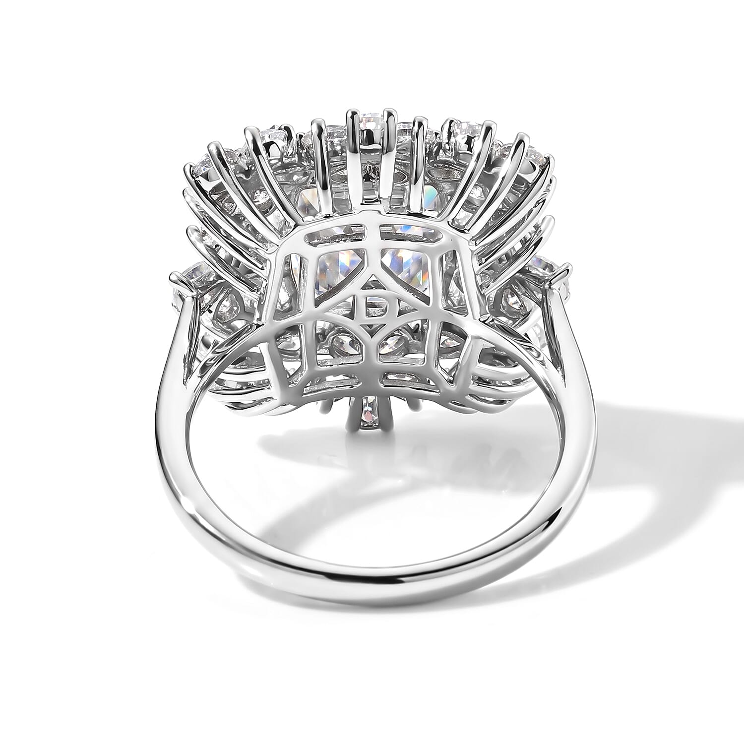 D'Joy - Moissanite Blooming Floral Cocktail Ring in Rhodium Overlay Sterling Silver 6.90 Ct.