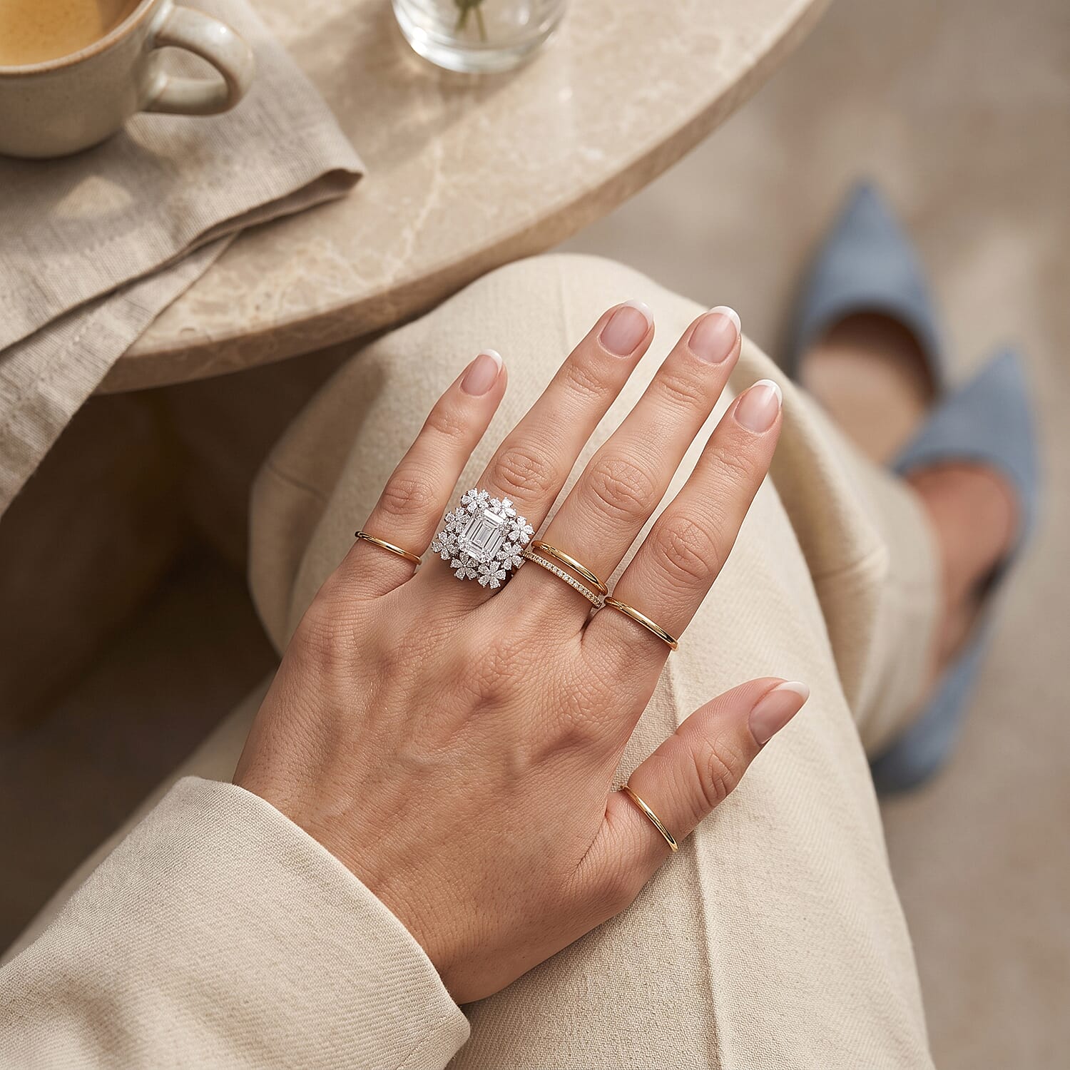 D'Joy - Moissanite Blooming Floral Cocktail Ring in Rhodium Overlay Sterling Silver 6.90 Ct.