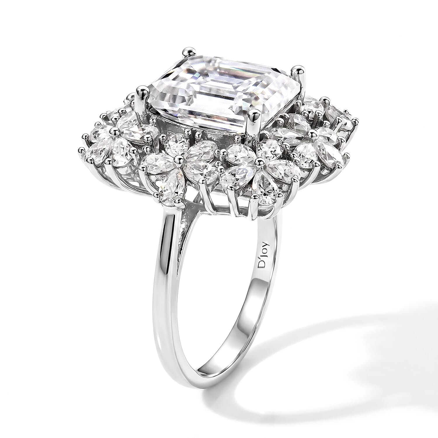 D'Joy - Moissanite Blooming Floral Cocktail Ring in Rhodium Overlay Sterling Silver 6.90 Ct.